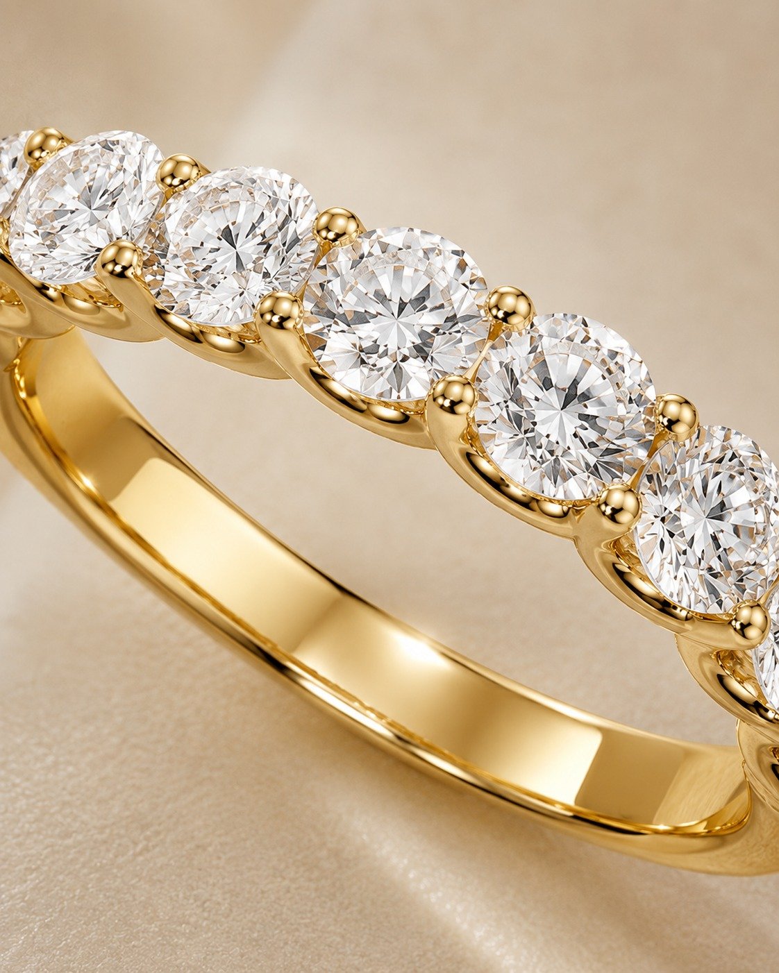 FG color diamonds set in 10K yellow gold wedding band