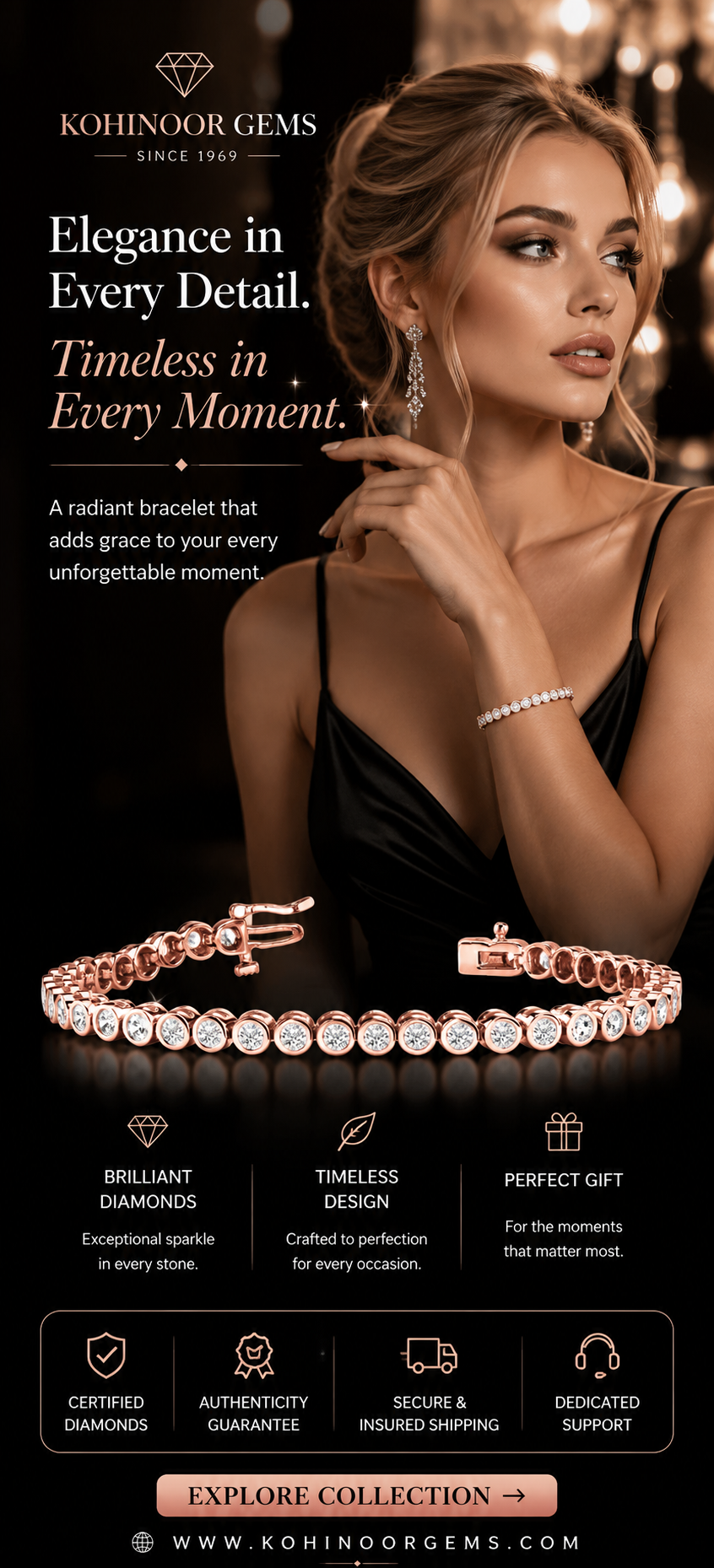 1.00 Ct Diamond 14K Rose Gold Bracelet Bezel Set Radiance